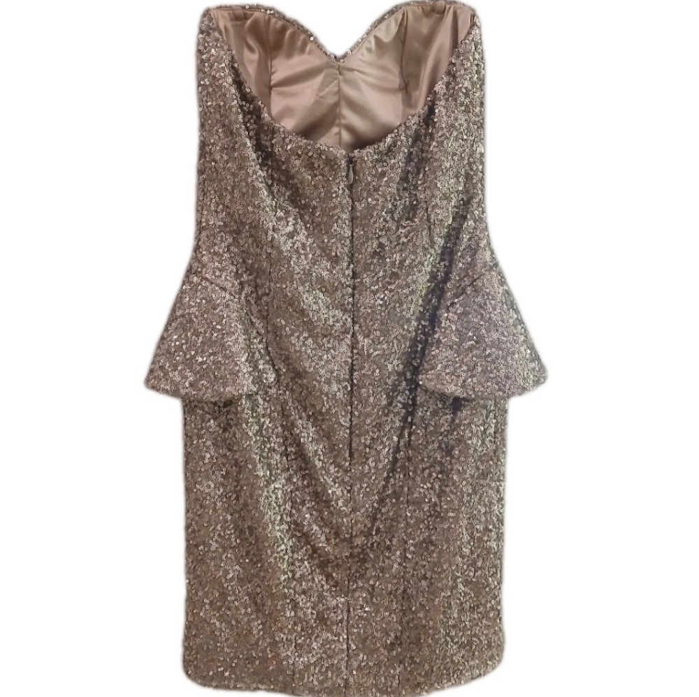 Vintage Sequin Party Gold Peplum ABYSS Women's Strapless Dress SMALL Homecoming - Picture 5 of 7